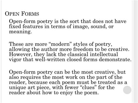 Open Form Poetry Definition and its Enveloping Dynamic